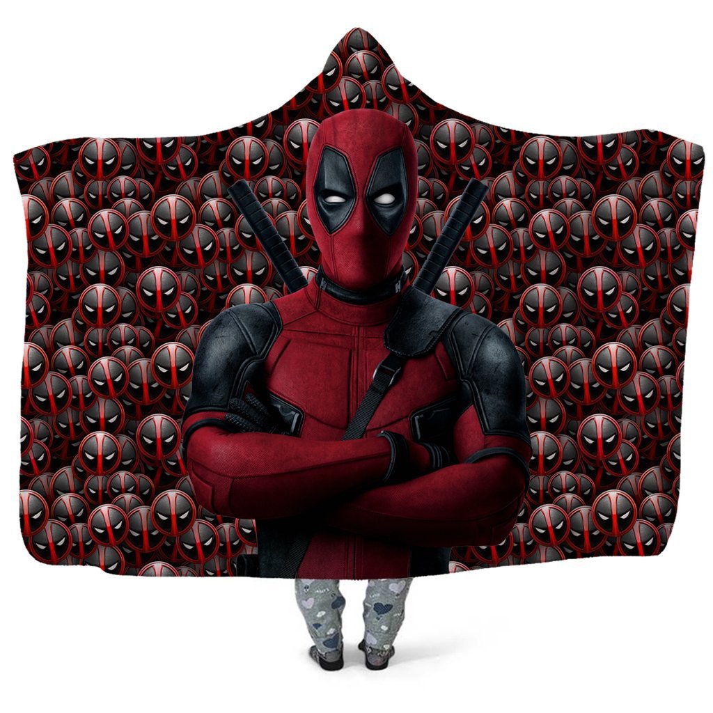 Deadpool Hooded Blanket - Human Head Background Deadpool Blanket