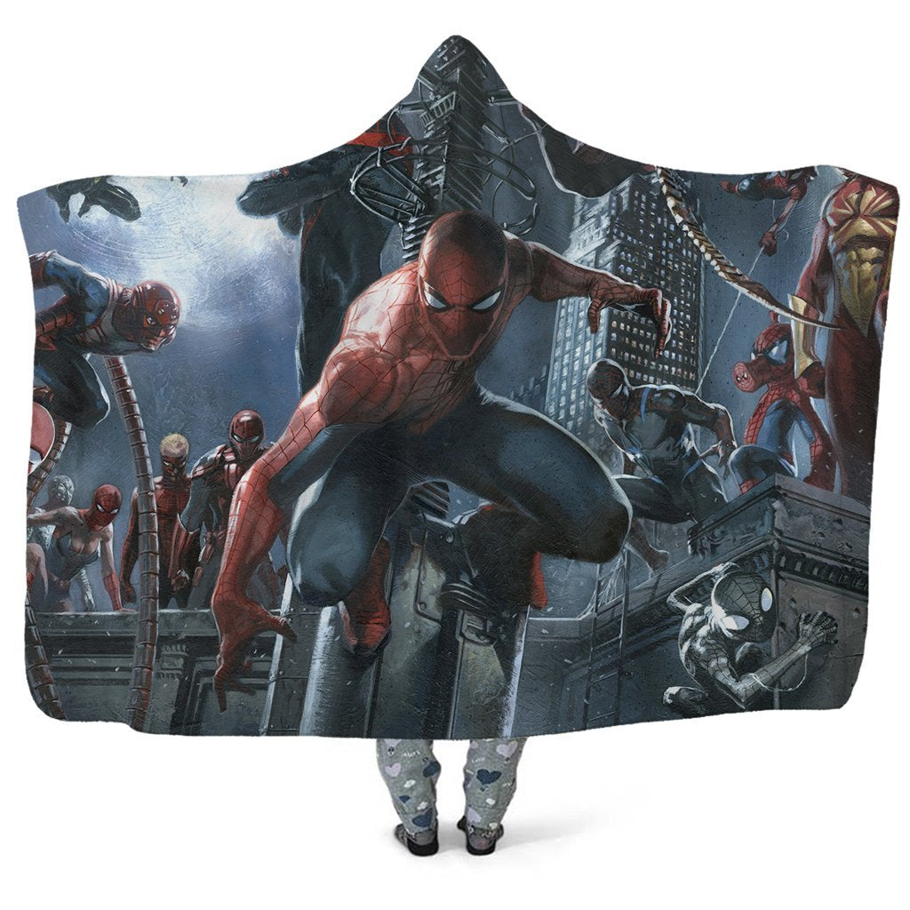 Spiderman Hooded Blanket - Multiple Spiderman Black Blanket