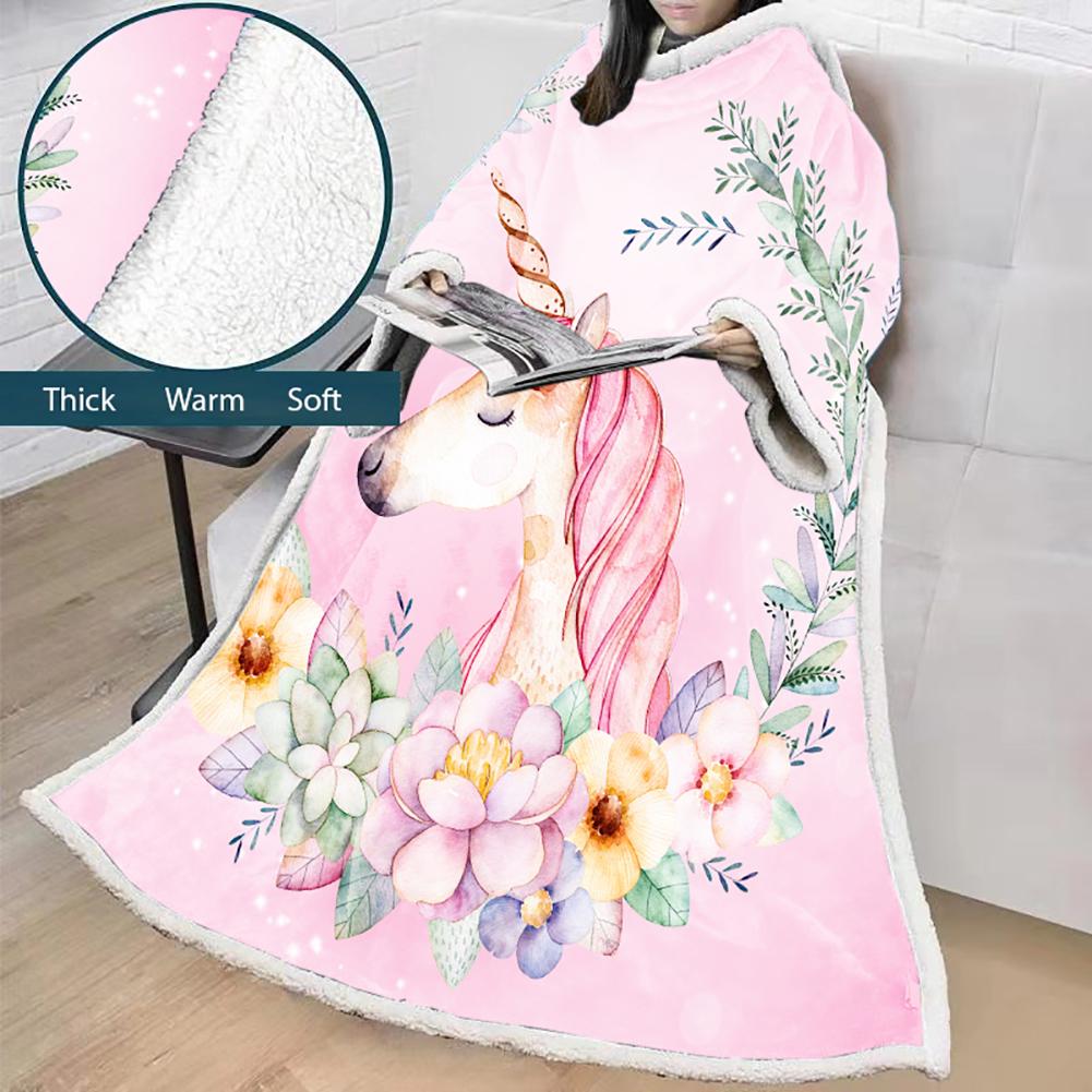 3D Digital Printed Blanket With Sleeves-Unicorn Cartoon Blanket Robe