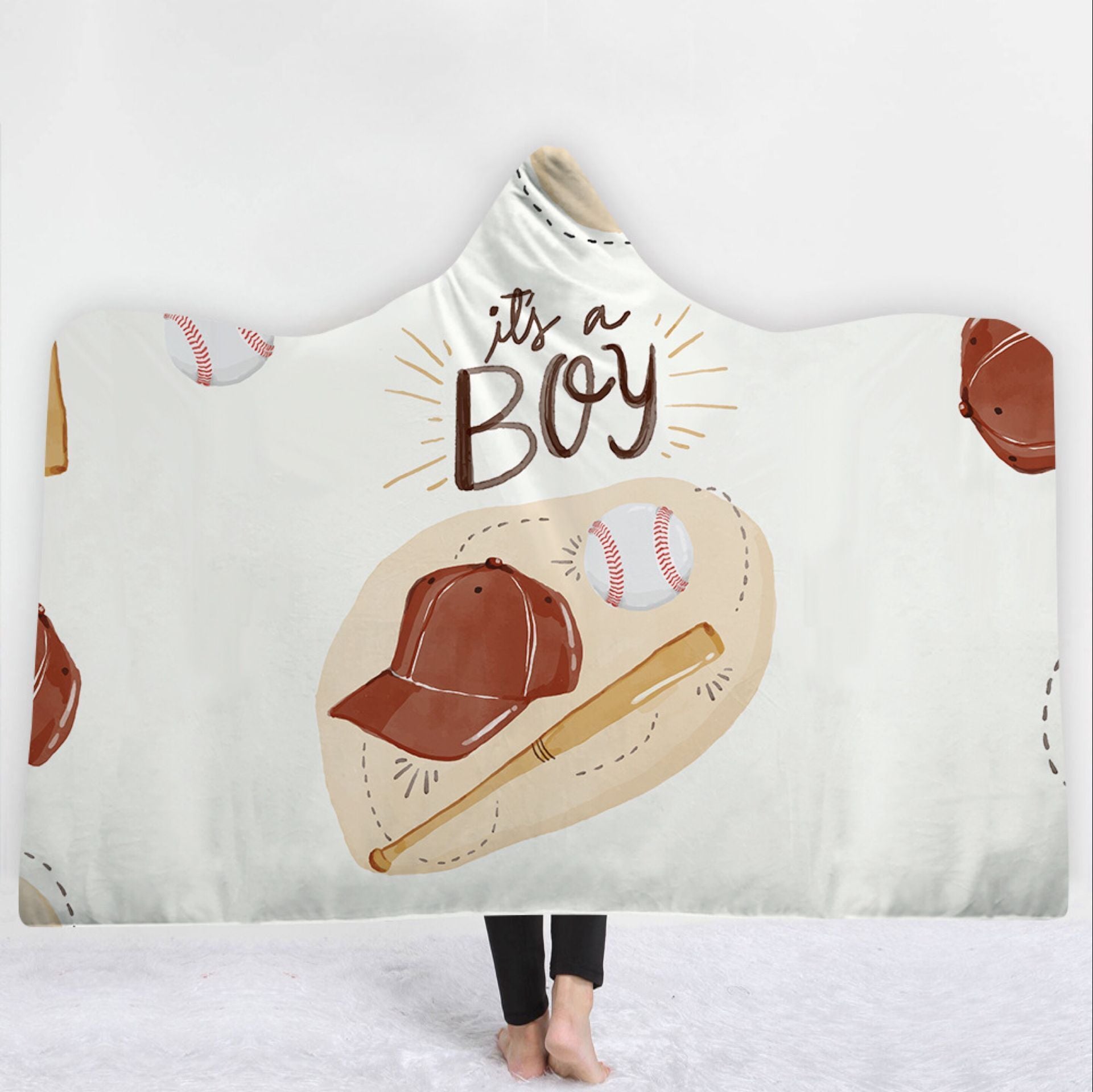 Baseball Hooded Blanket - Milk Boy White Blanket