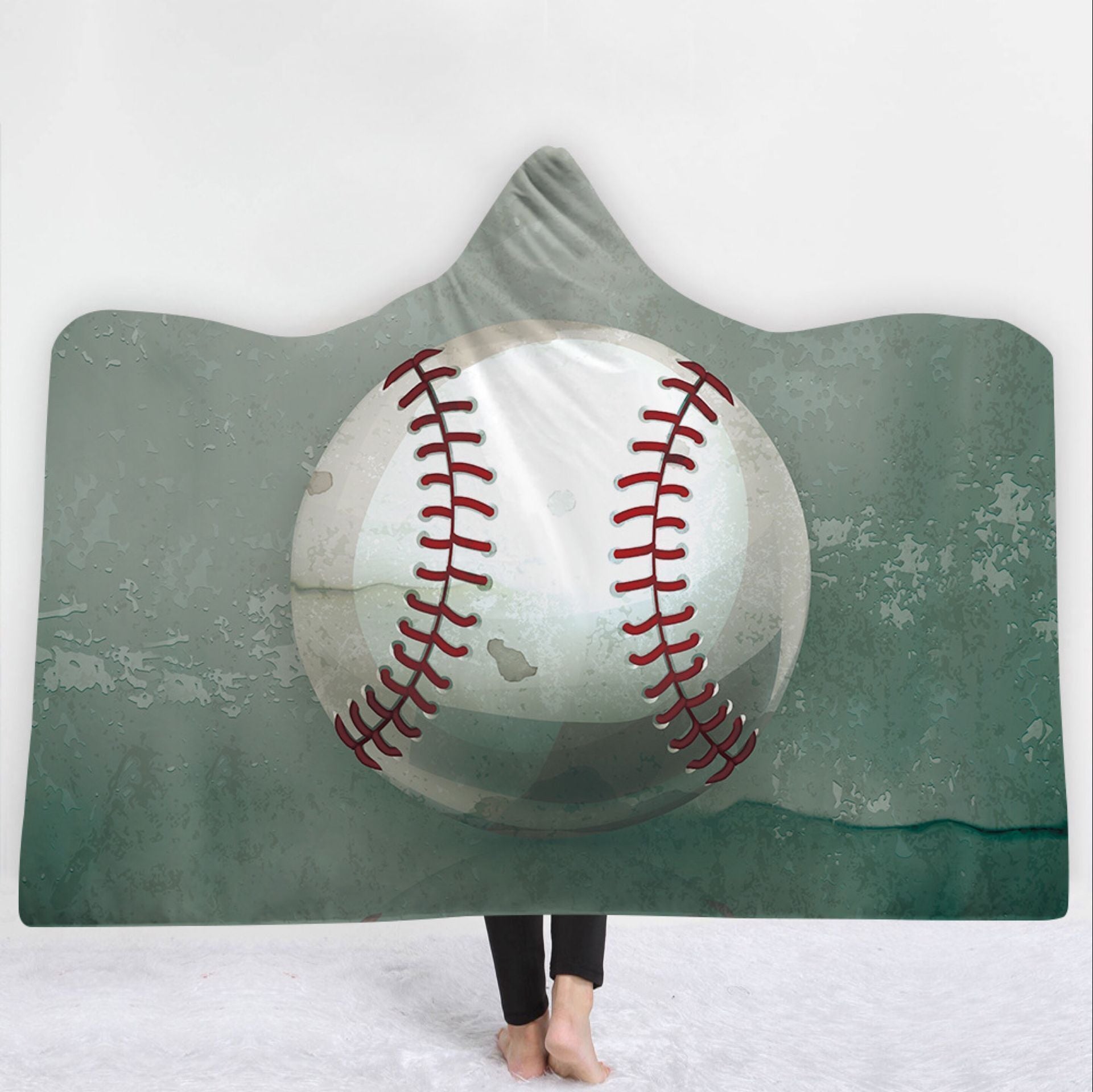 Baseball Hooded Blanket V2 - Big Ball Grey Fleece Blanket