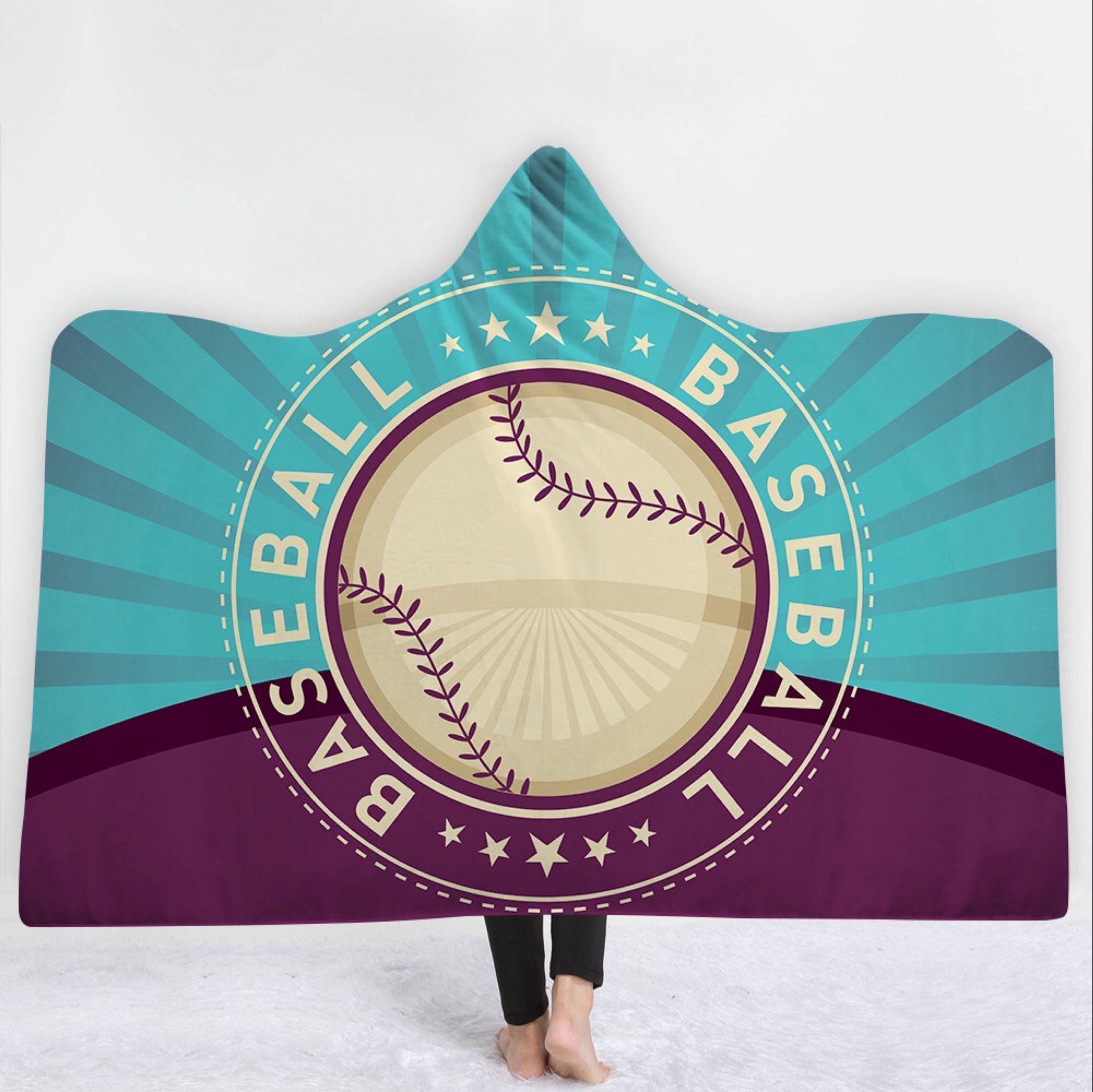 Baseball Hooded Blanket - Ball Logo Blue Blanket