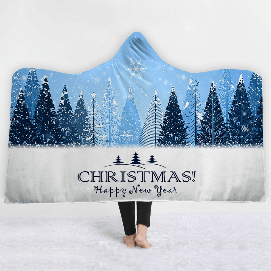 Merry Christmas Hooded Blanket - Heavy Snow Blue Blanket