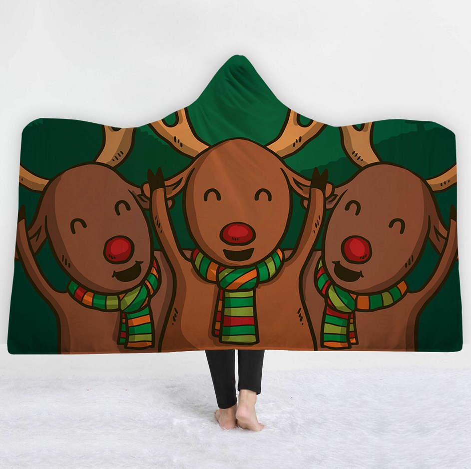 Merry Christmas Hooded Blanket - Three Fawns Green Blanket