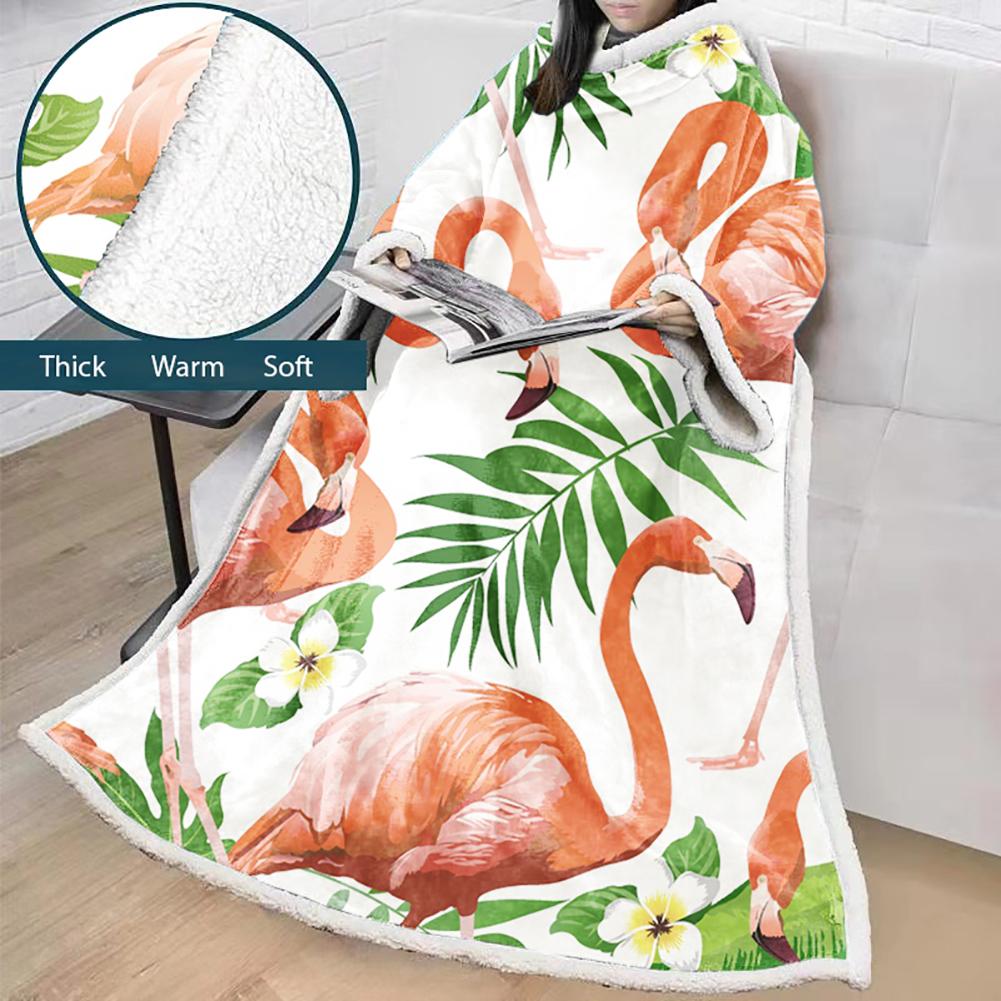 Flamingo Blanket With Sleeves-3D Digital Printed Blanket Robe