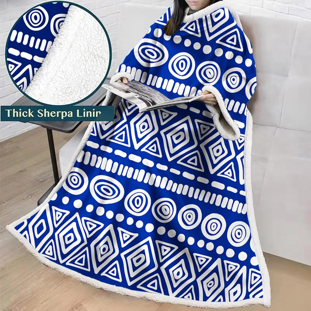 3D Digital Printed Blanket With Sleeves-Geometric Designs Blanket Robe