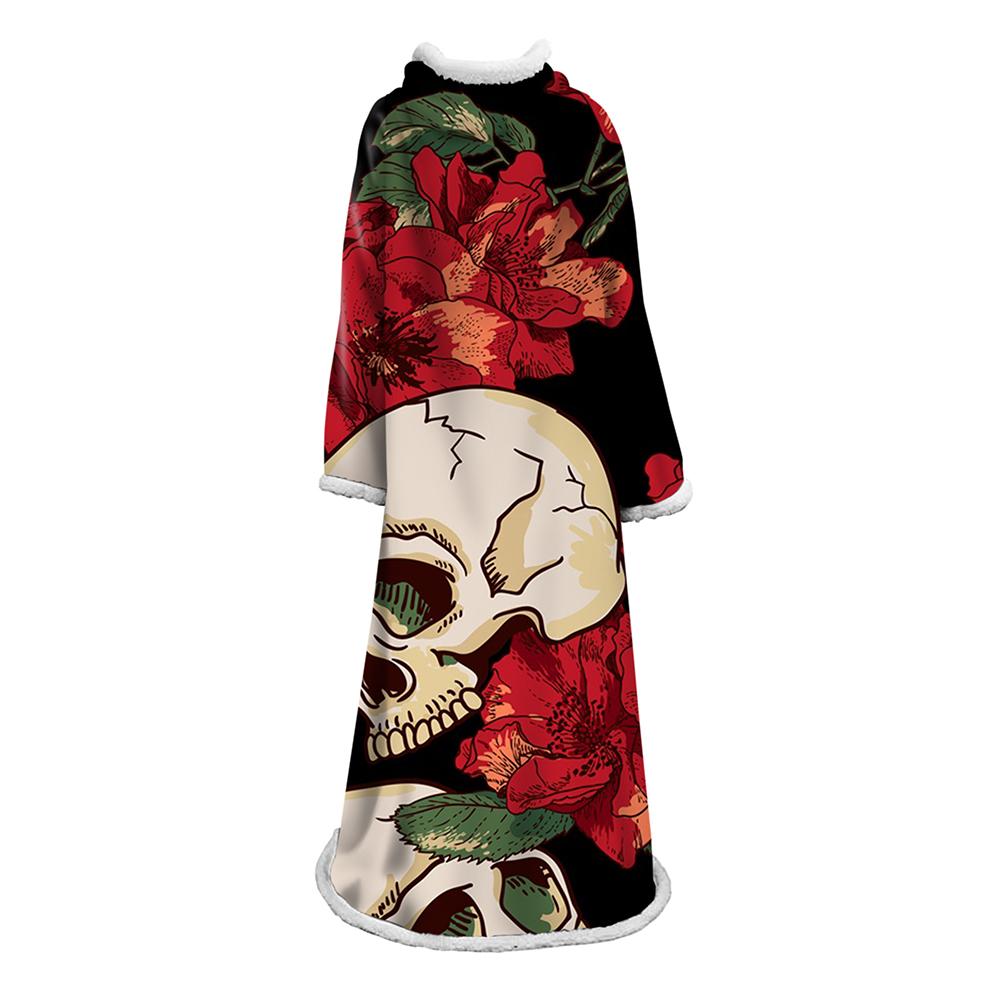 3D Digital Printed Skull Blanket With Sleeves-Horror Blanket Robe