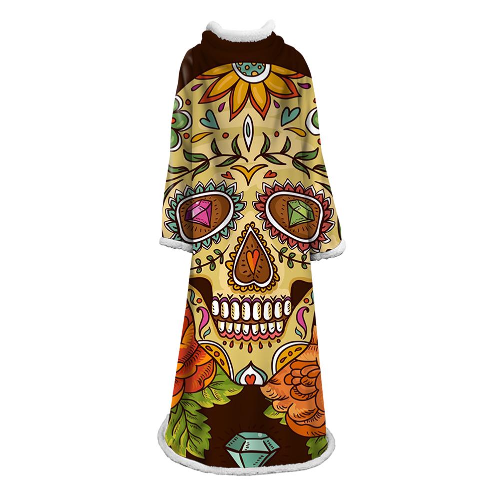 3D Digital Printed Skull Blanket With Sleeves-Horror Blanket Robe