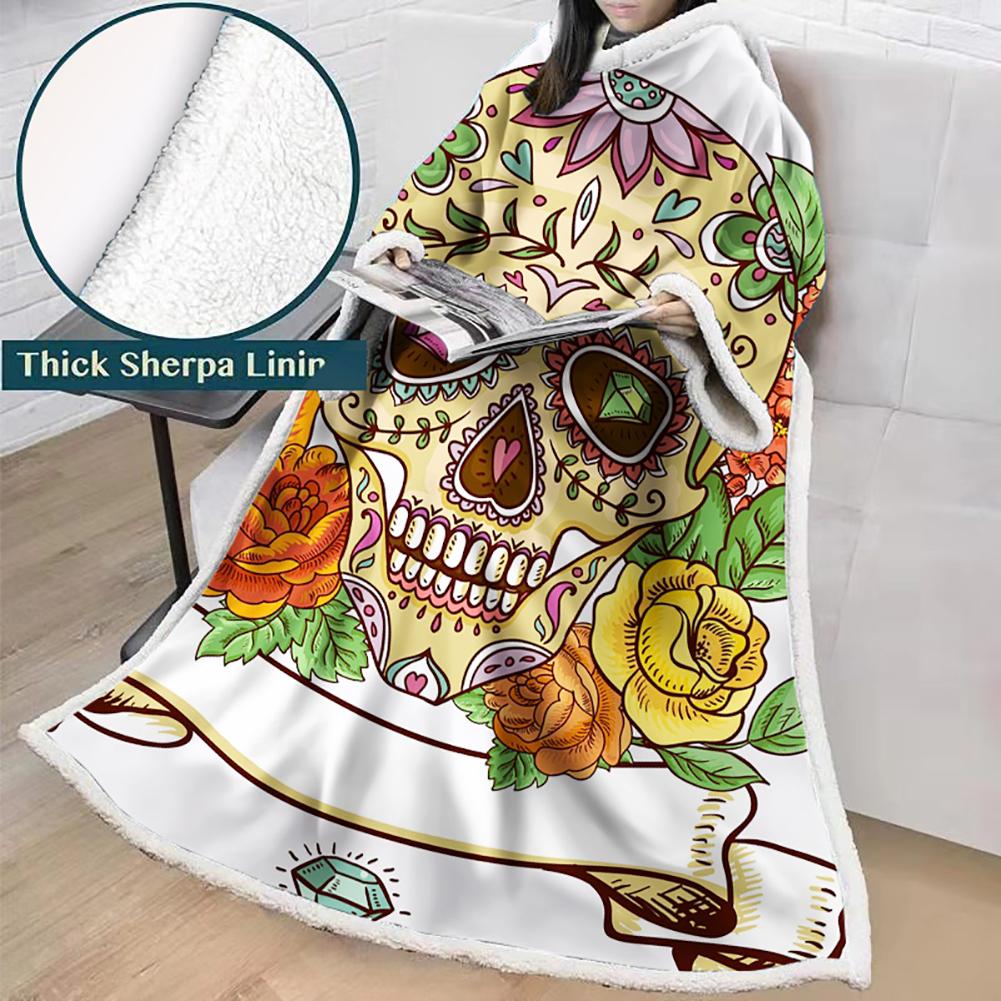 3D Digital Printed Skull Blanket With Sleeves-Horror Blanket Robe