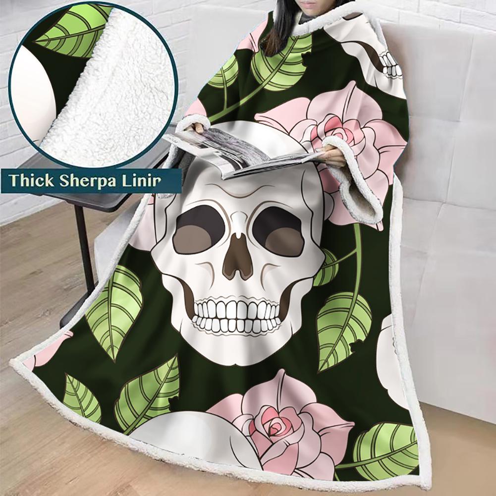 3D Digital Printed Skull Blanket With Sleeves-Horror Blanket Robe