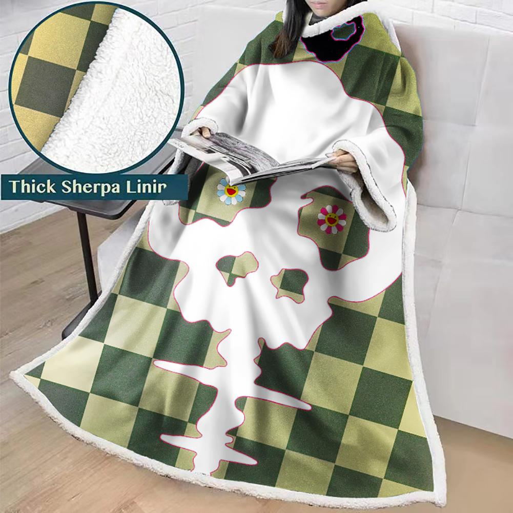 3D Digital Flower Printed Blanket With Sleeves-Cute Cartoon Blanket Robe