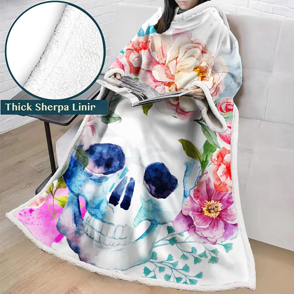 3D Digital Printed Skull Blanket With Sleeves-Horror Blanket Robe