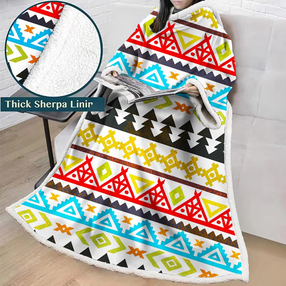 3D Digital Printed Blanket With Sleeves-Geometric Designs Blanket Robe