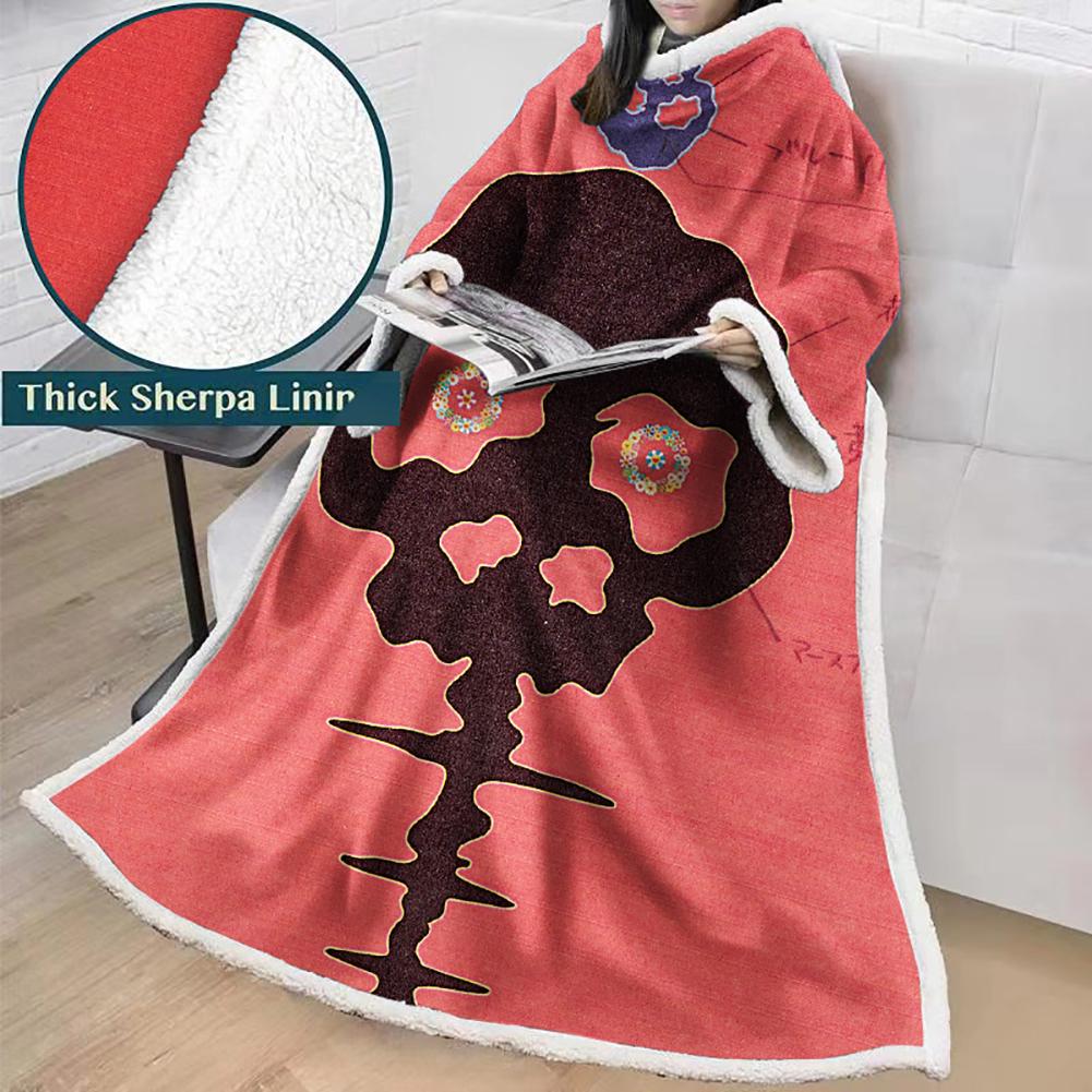 3D Digital Flower Printed Blanket With Sleeves-Cute Cartoon Blanket Robe