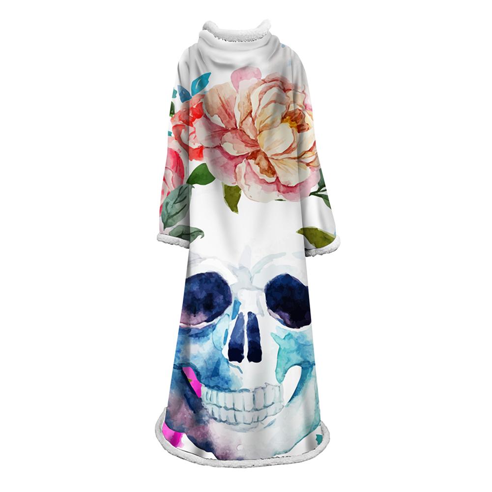 3D Digital Printed Skull Blanket With Sleeves-Horror Blanket Robe