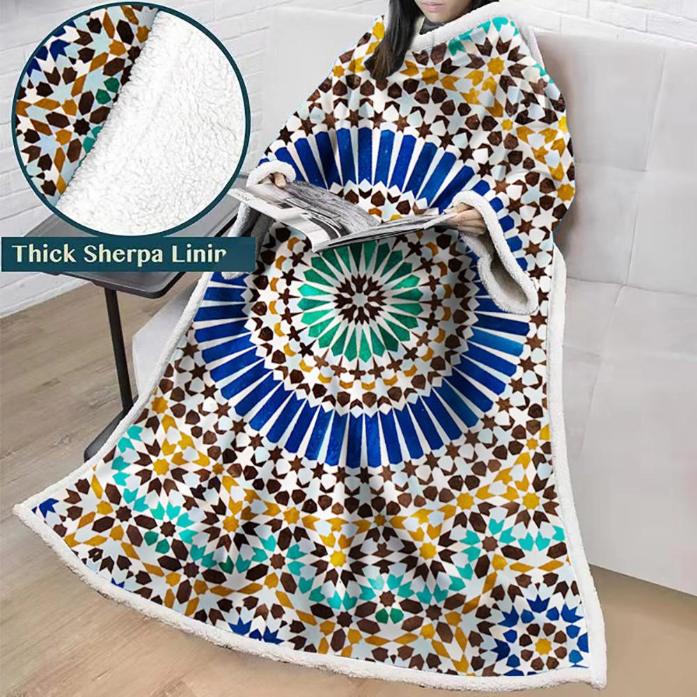 3D Digital Printed Blanket With Sleeves-Geometric Designs Blanket Robe