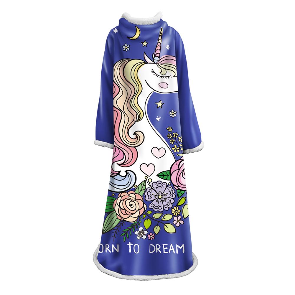 3D Digital Printed Blanket With Sleeves-Unicorn Cartoon Blanket Robe