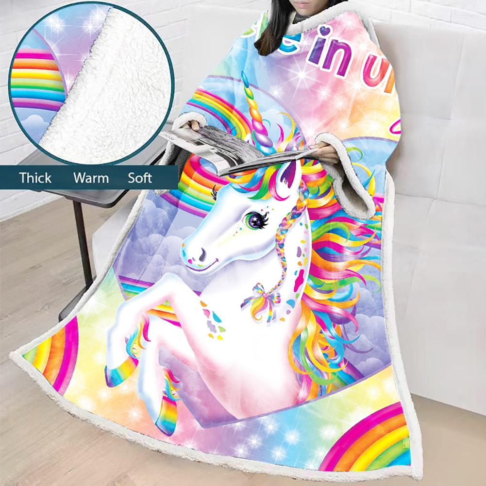 3D Digital Printed Blanket With Sleeves-Unicorn Cartoon Blanket Robe