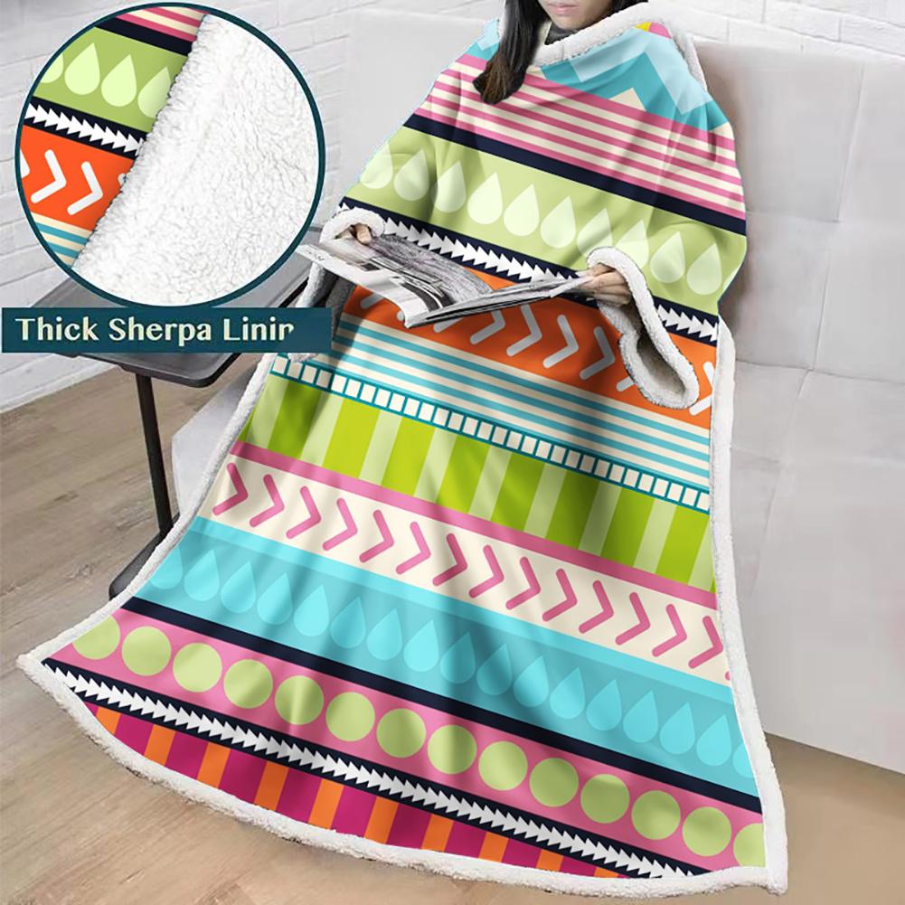 3D Digital Printed Blanket With Sleeves-Geometric Designs Blanket Robe