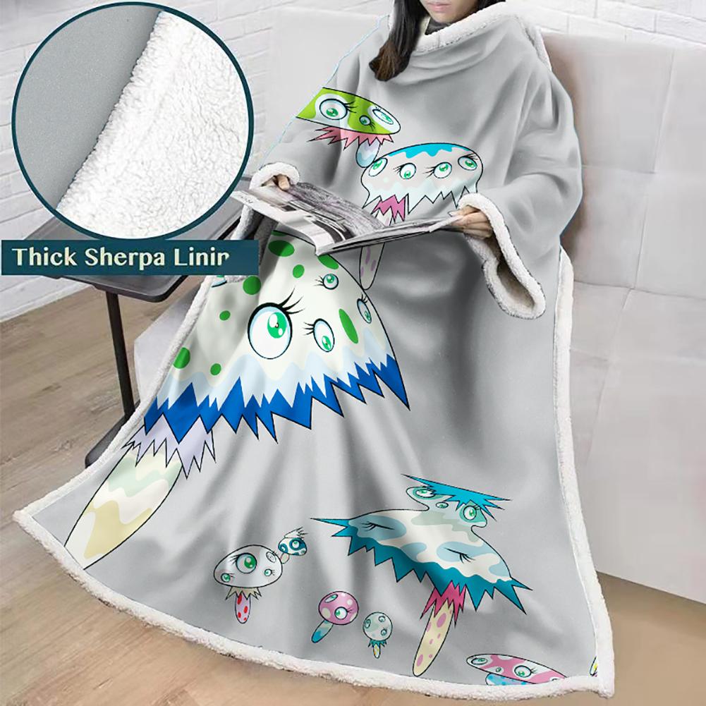3D Digital Flower Printed Blanket With Sleeves-Cute Cartoon Blanket Robe