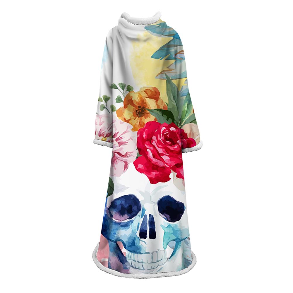 3D Digital Printed Skull Blanket With Sleeves-Horror Blanket Robe