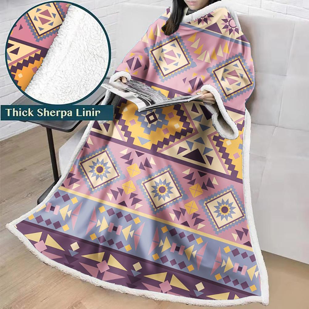 3D Digital Printed Blanket With Sleeves-Geometric Designs Blanket Robe