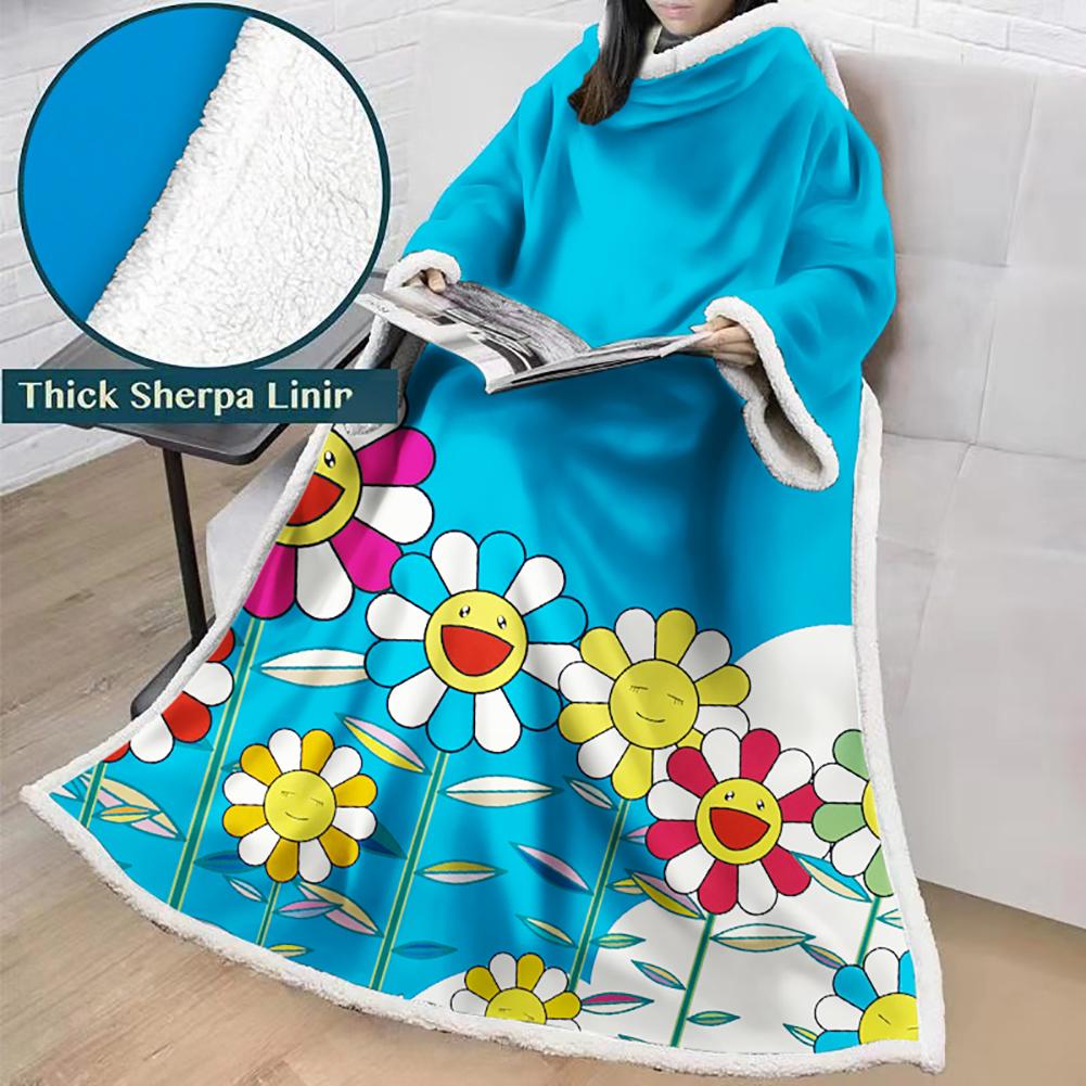 3D Digital Flower Printed Blanket With Sleeves-Cute Cartoon Blanket Robe