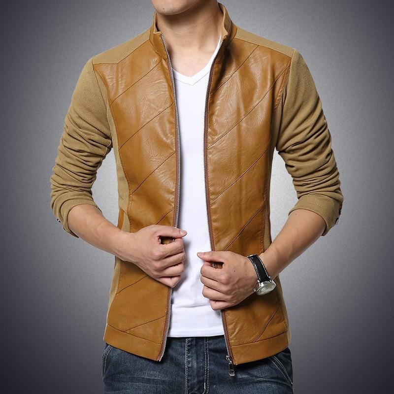 Men New Fashion Leather Jacket Zipper Coat