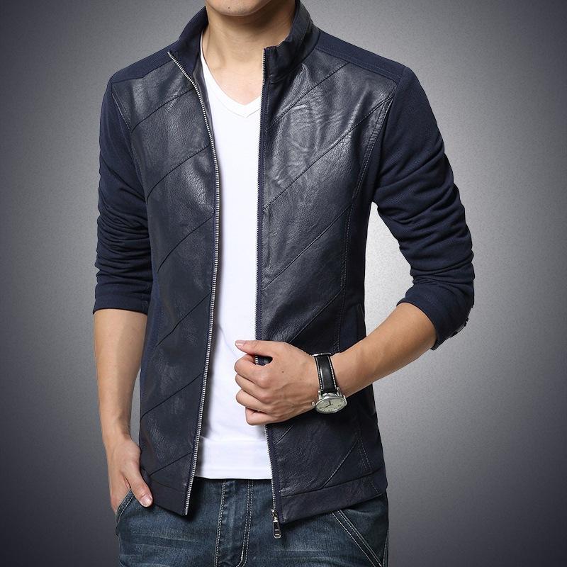 Men New Fashion Leather Jacket Zipper Coat