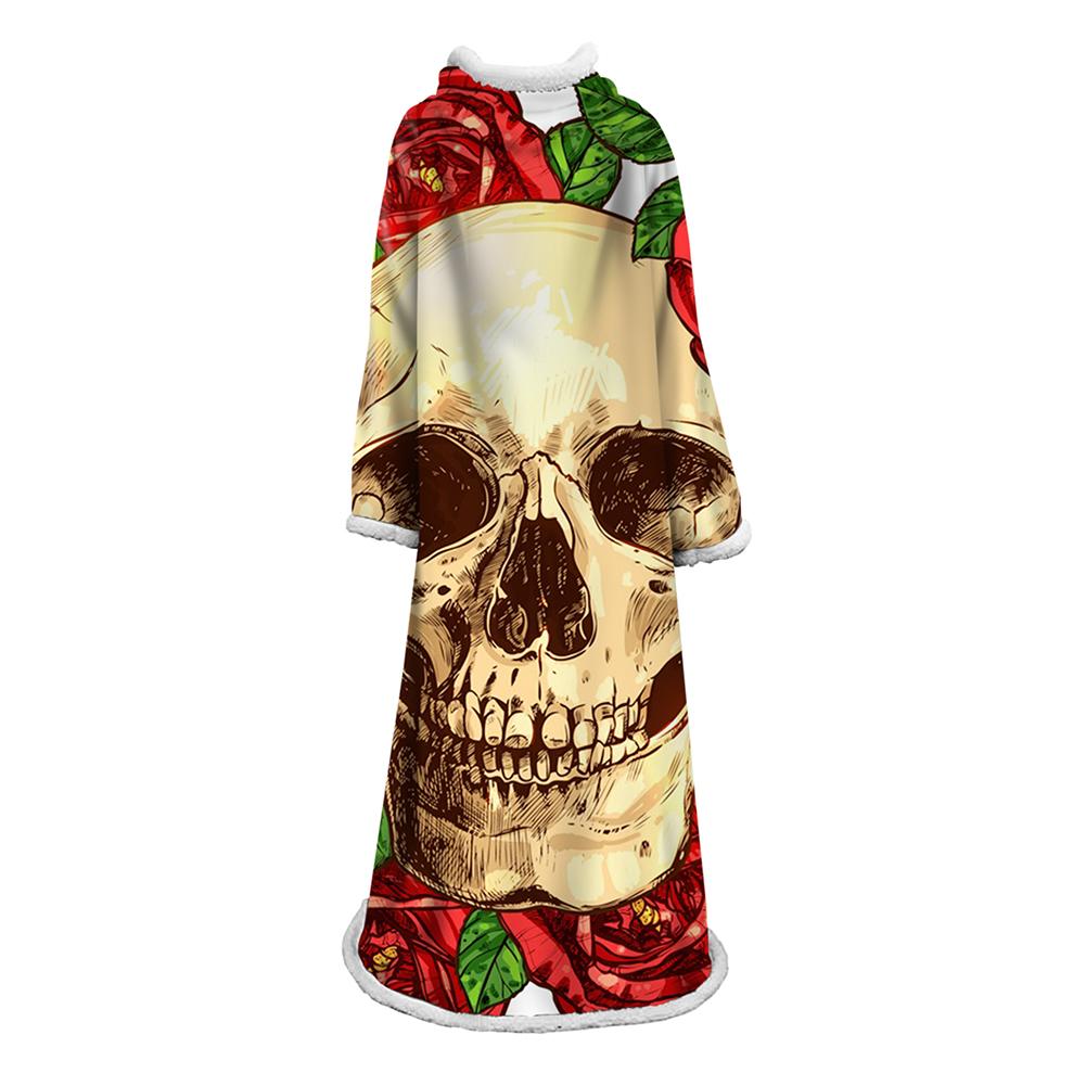 3D Digital Printed Skull Blanket With Sleeves-Horror Blanket Robe