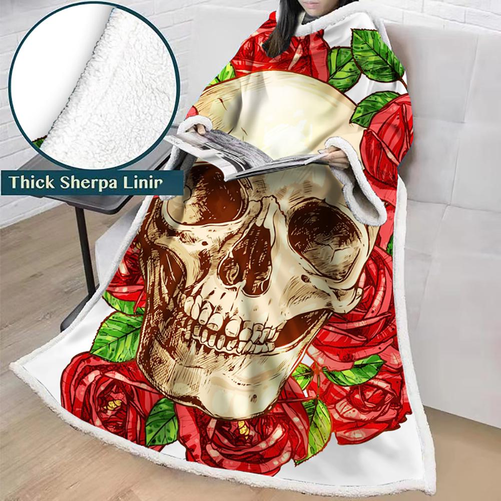 3D Digital Printed Skull Blanket With Sleeves-Horror Blanket Robe