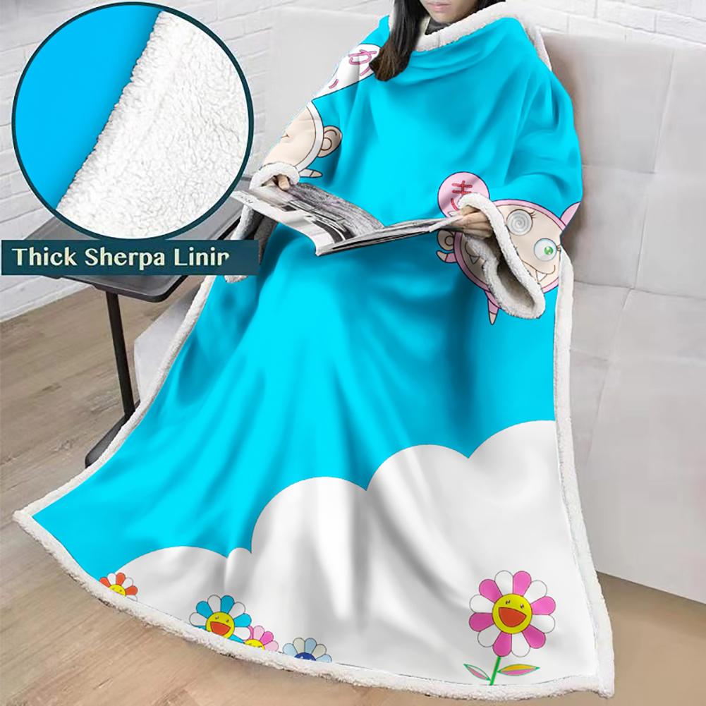 3D Digital Flower Printed Blanket With Sleeves-Cute Cartoon Blanket Robe
