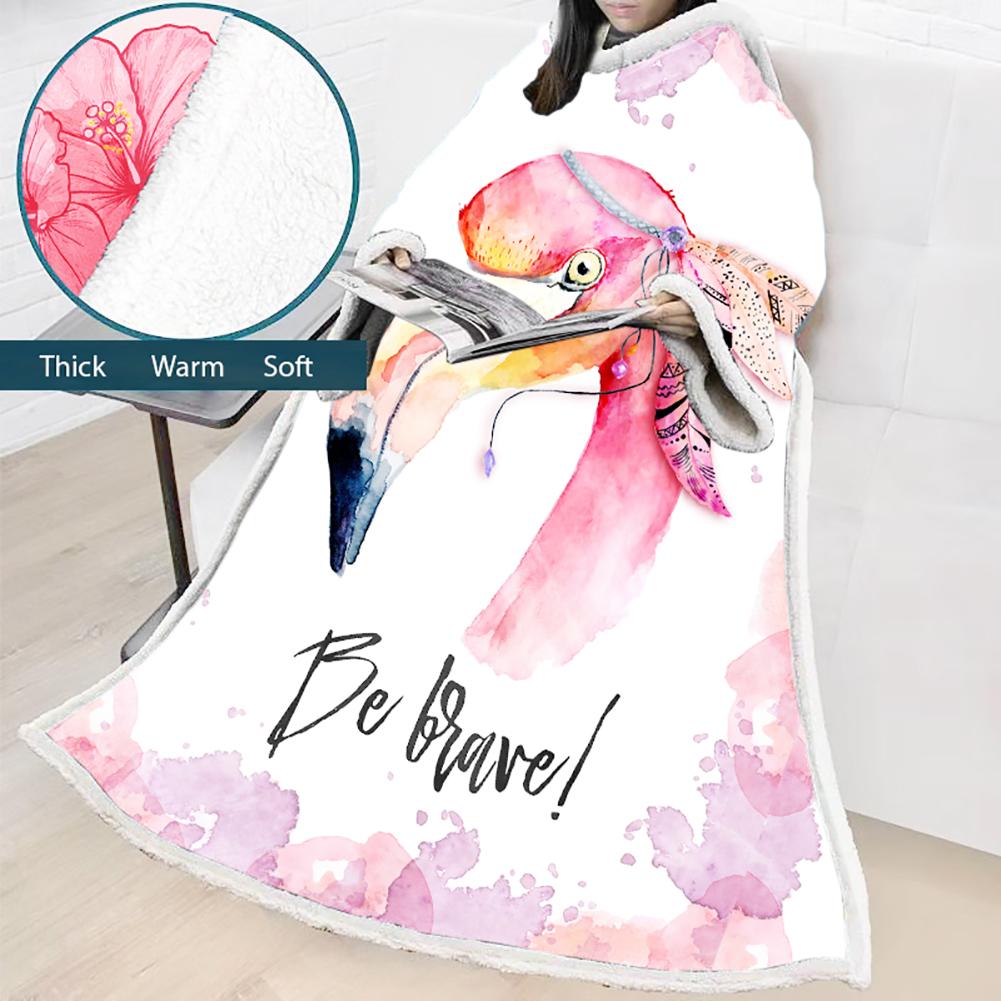 3D Digital Printed Blanket With Sleeves-Flamingo Blanket Robe