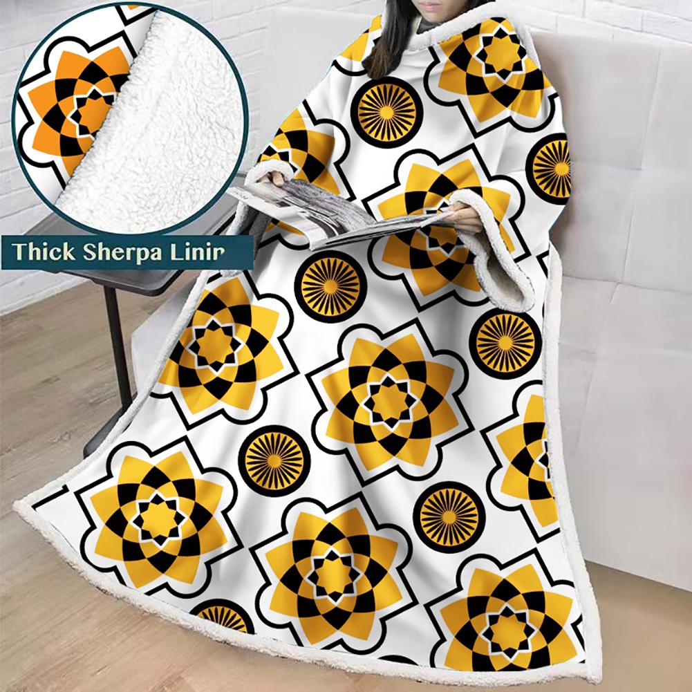 3D Digital Printed Blanket With Sleeves-Geometric Designs Blanket Robe