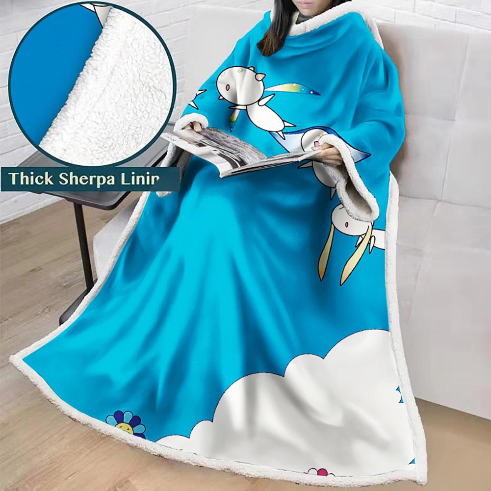 3D Digital Flower Printed Blanket With Sleeves-Cute Cartoon Blanket Robe