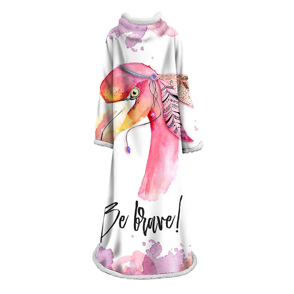 3D Digital Printed Blanket With Sleeves-Flamingo Blanket Robe