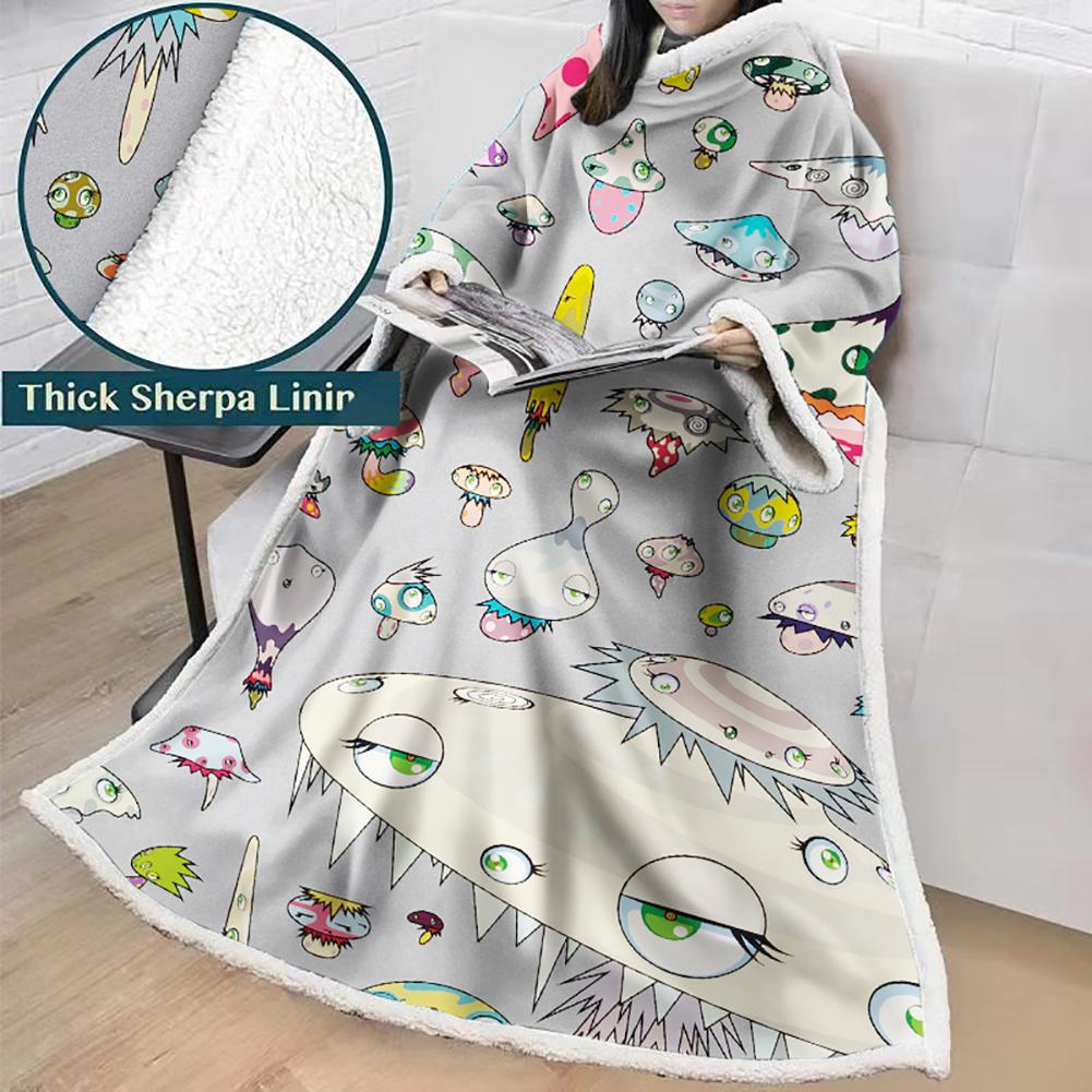 3D Digital Flower Printed Blanket With Sleeves-Cute Cartoon Blanket Robe