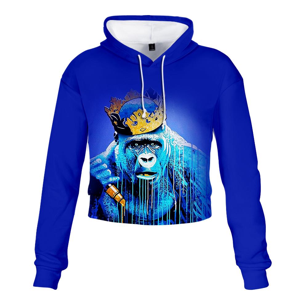 Animal Hoodie —— Colorful Girl's 3D Cartoon Orangutan Printing Short Hoodie