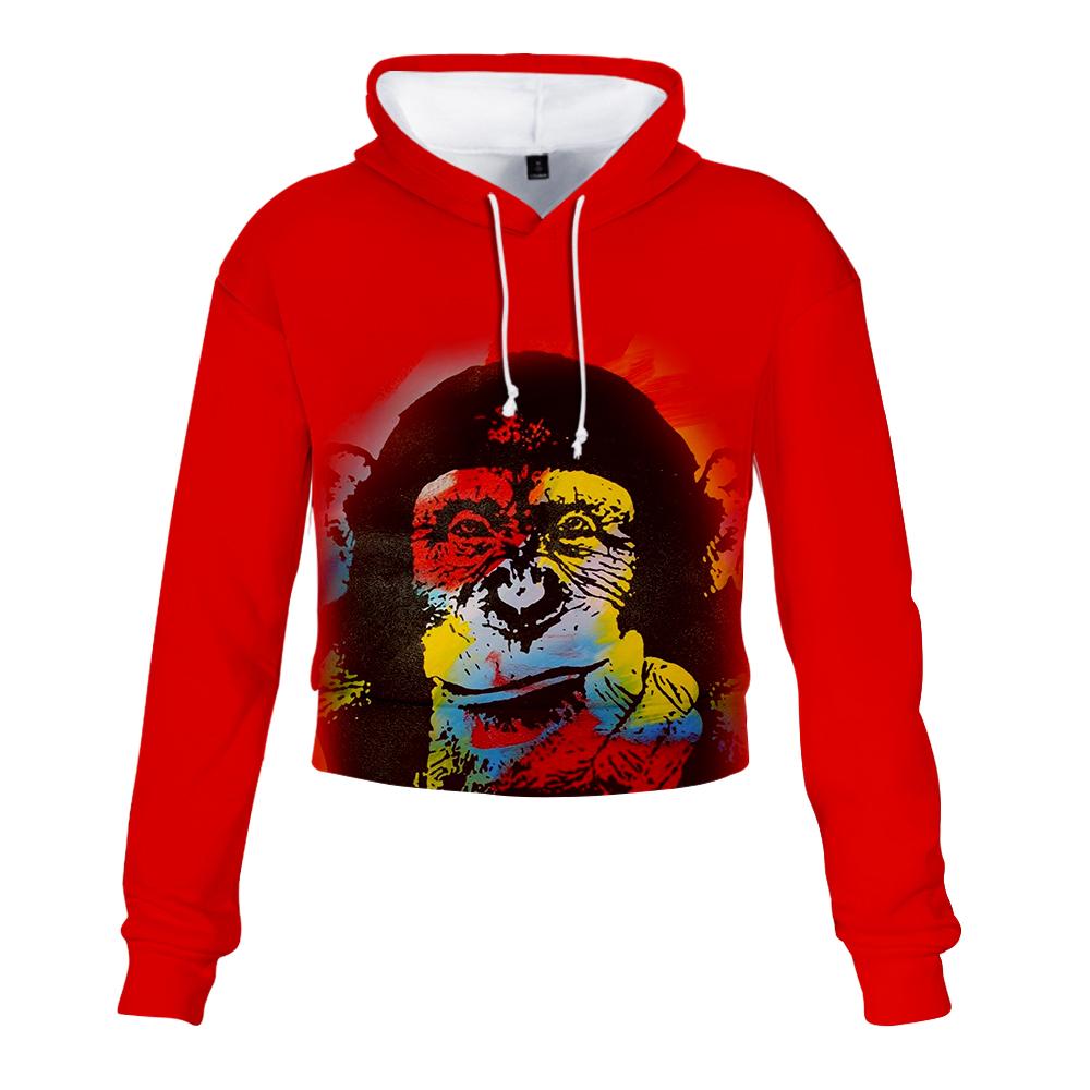 Animal Hoodie —— Colorful Girl's 3D Cartoon Orangutan Printing Short Hoodie