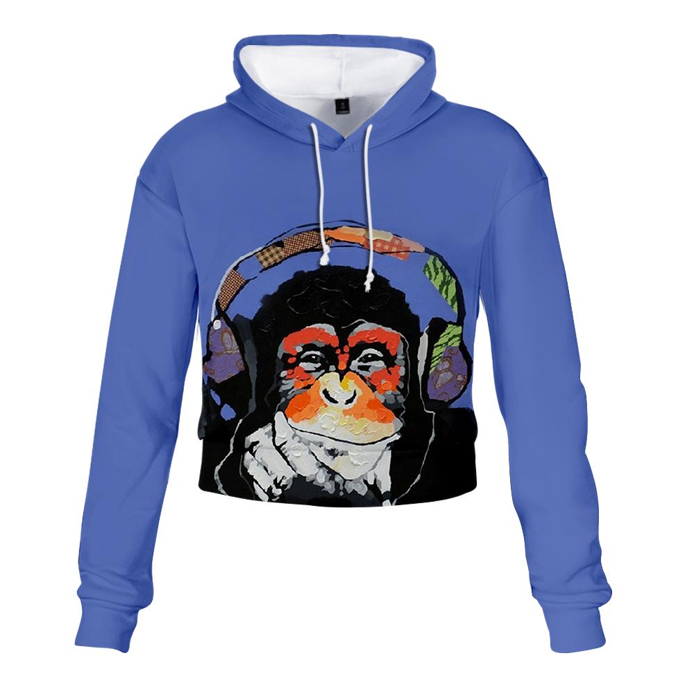 Animal Hoodie —— Colorful Girl's 3D Cartoon Orangutan Printing Short Hoodie