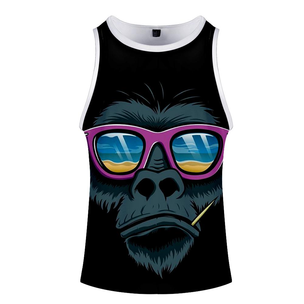 Men‘s Fashionable Black 3D Print Cartoon Orangutan Vest