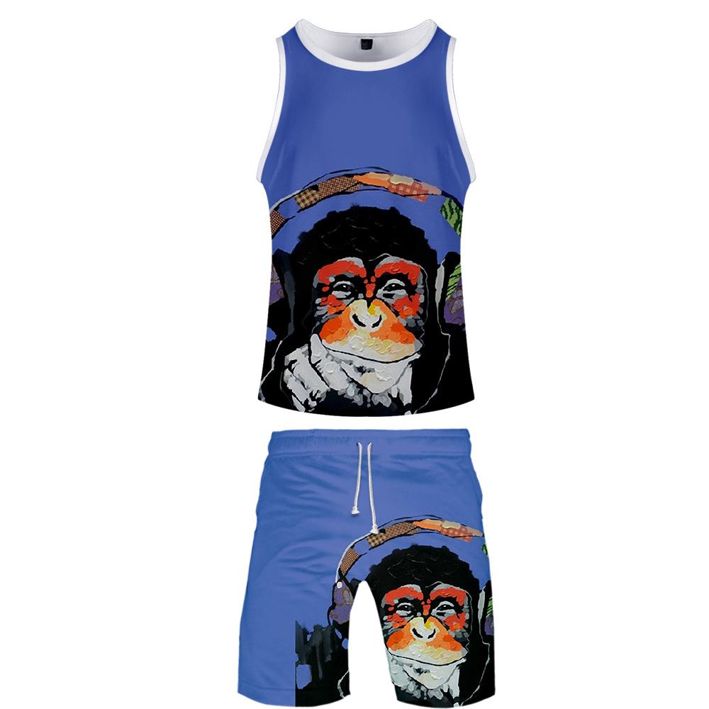 Men's Colorful 3D Print Cartoon Orangutan Vest and Shorts Two-piece Set