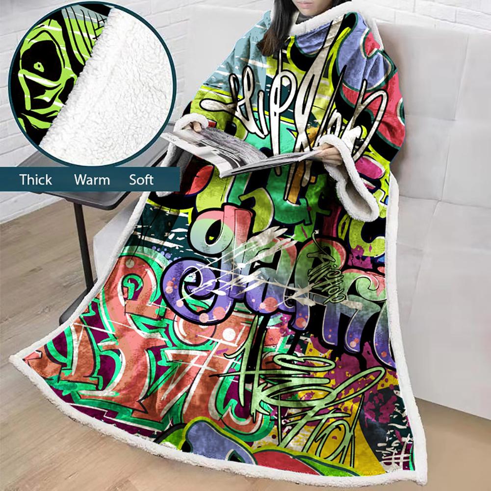 3D Digital Fashion Printed Blanket With Sleeves-Graffiti Blanket Robe