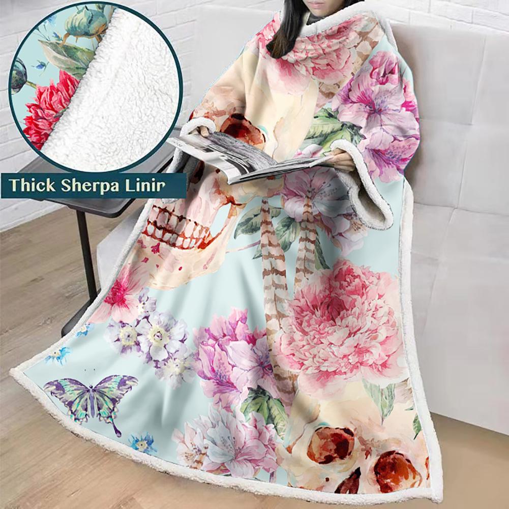 3D Digital Printed Skull Blanket With Sleeves-Horror Blanket Robe