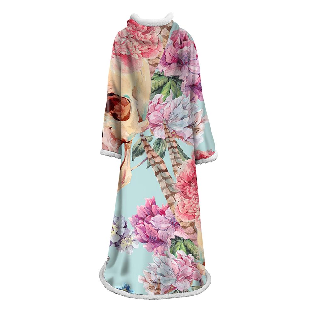 3D Digital Printed Skull Blanket With Sleeves-Horror Blanket Robe