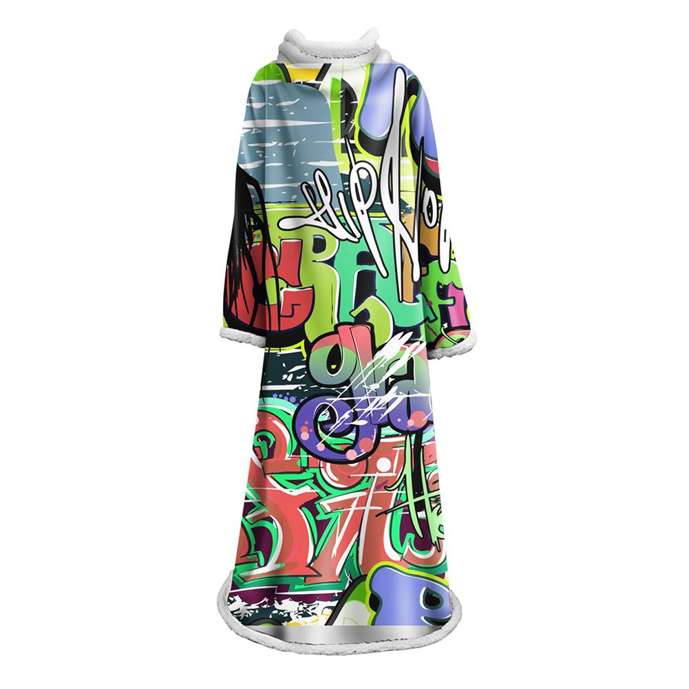 3D Digital Fashion Printed Blanket With Sleeves-Graffiti Blanket Robe