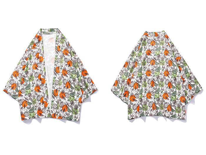 Men Fruit Printed Japanese Kimono Long Sleeve Casual Summer Shirts