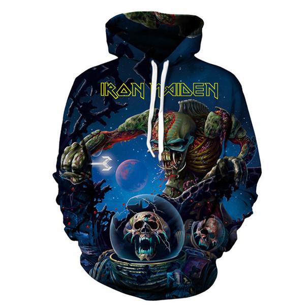 Men Hipster 3D Print Iron Maiden Pullover Hoodie