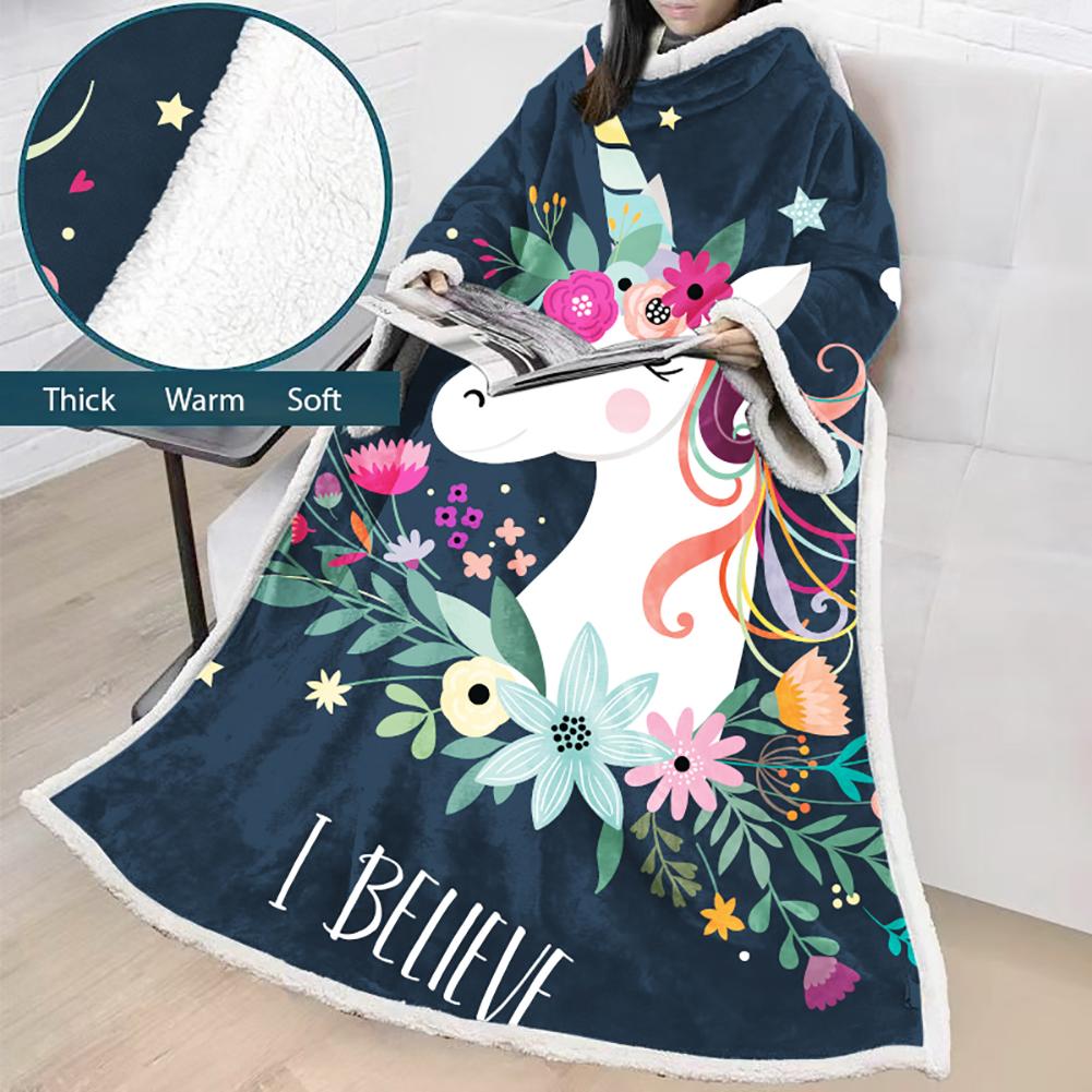 3D Digital Printed Blanket With Sleeves-Unicorn Cartoon Blanket Robe