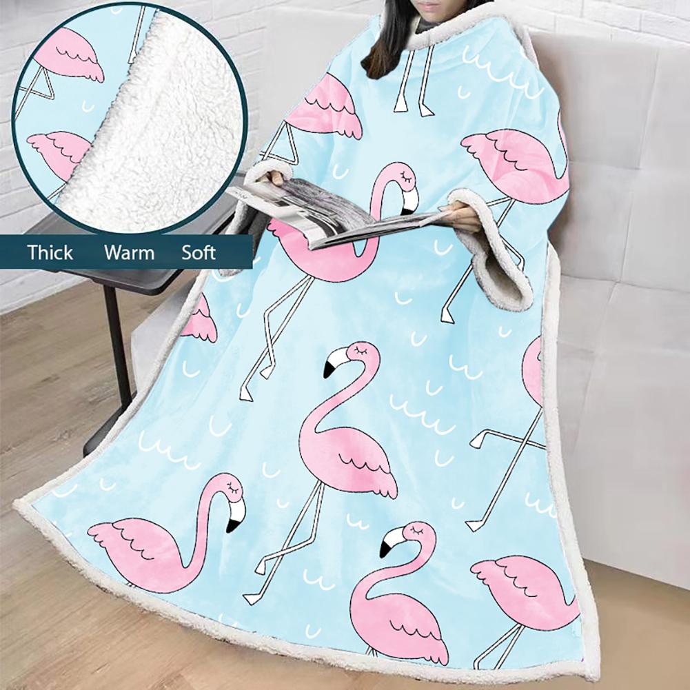3D Digital Printed Blanket With Sleeves-Flamingo Blanket Robe